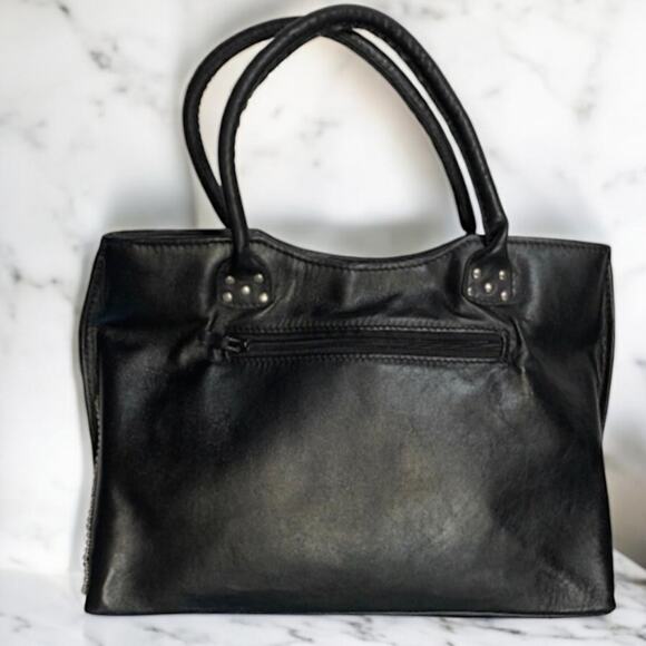 Sergio Gutierrez SG Liquid Metal Black Leather Tote Bag Italy Silver Mesh Chic - Picture 12 of 13